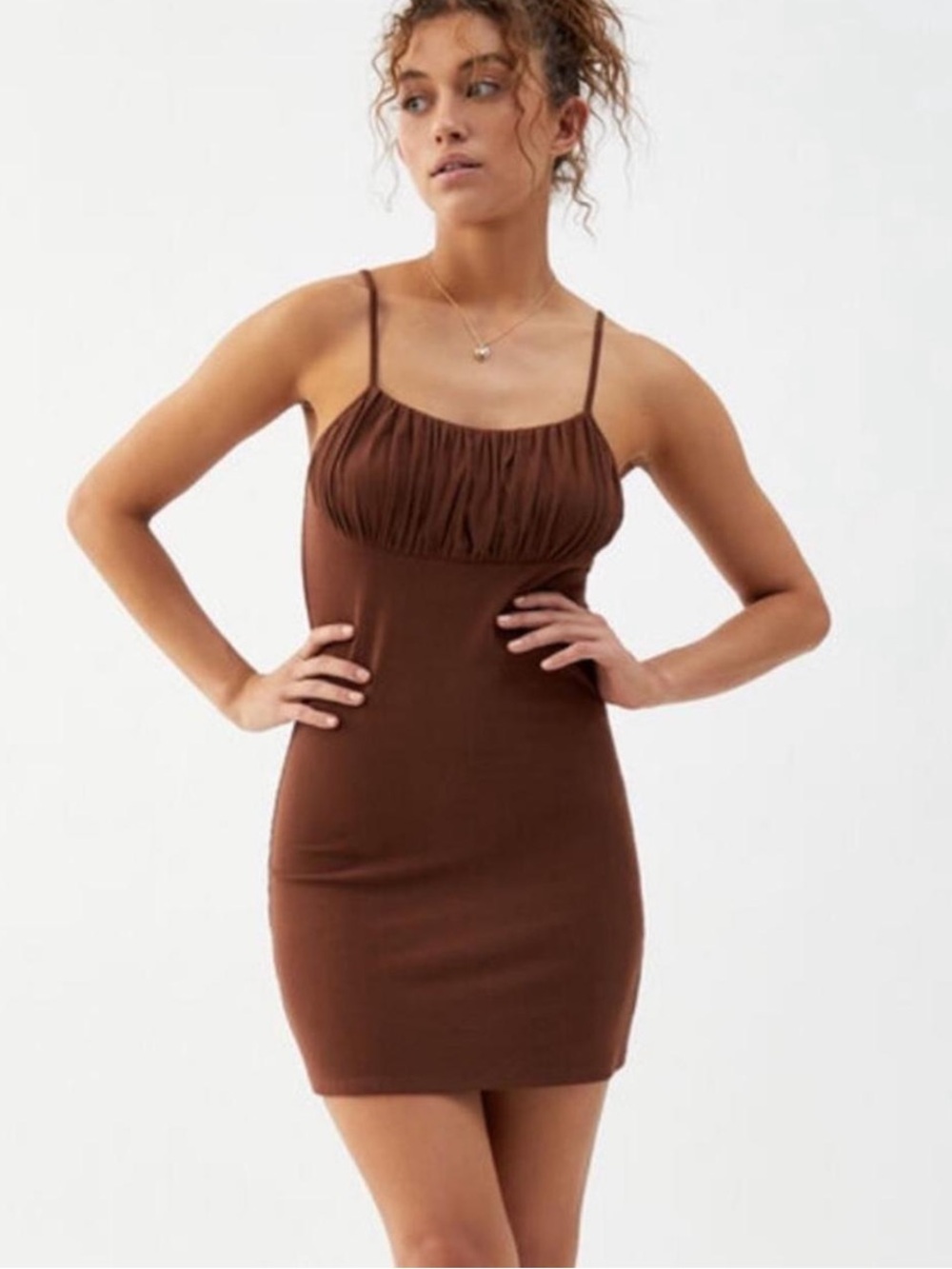 Kendall & Kylie Brown Ruched Bust Bodycon Mini Dress